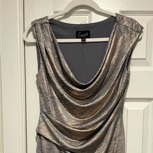 Connected Apparel pretty party dress flattering metallic color dress size 6.